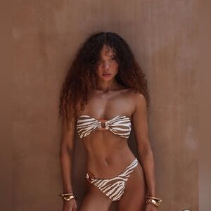 SAME Los Angeles Beige Zebra swimsuit set Medium NWT